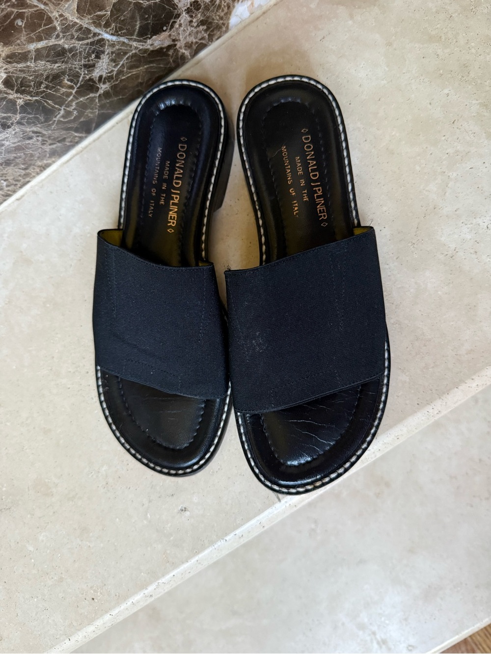 Donald J. Pliner Black Wide-Band Slide Sandals
